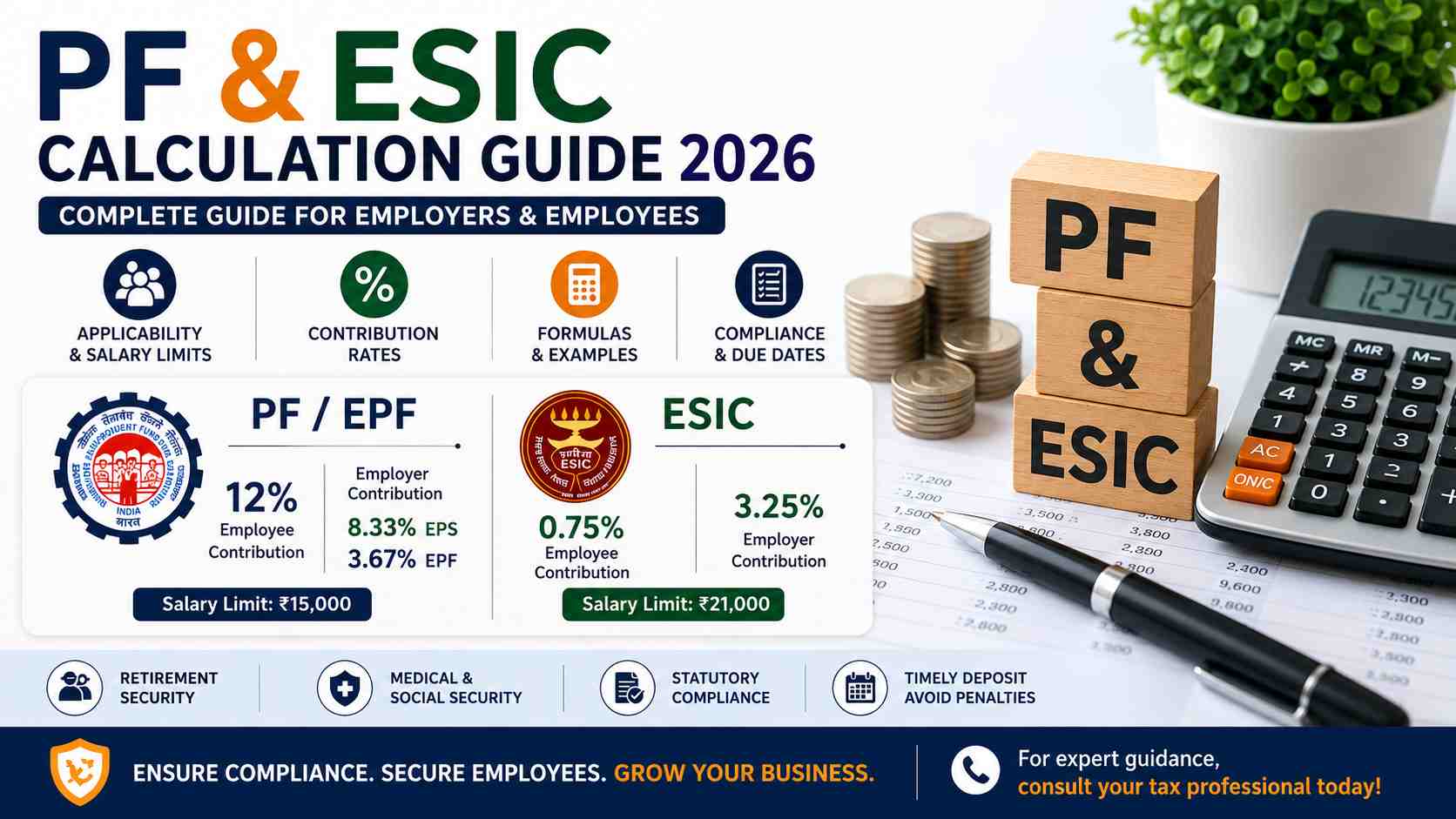 PF & ESIC Calculation in India (2026): Complete Guide for Employers