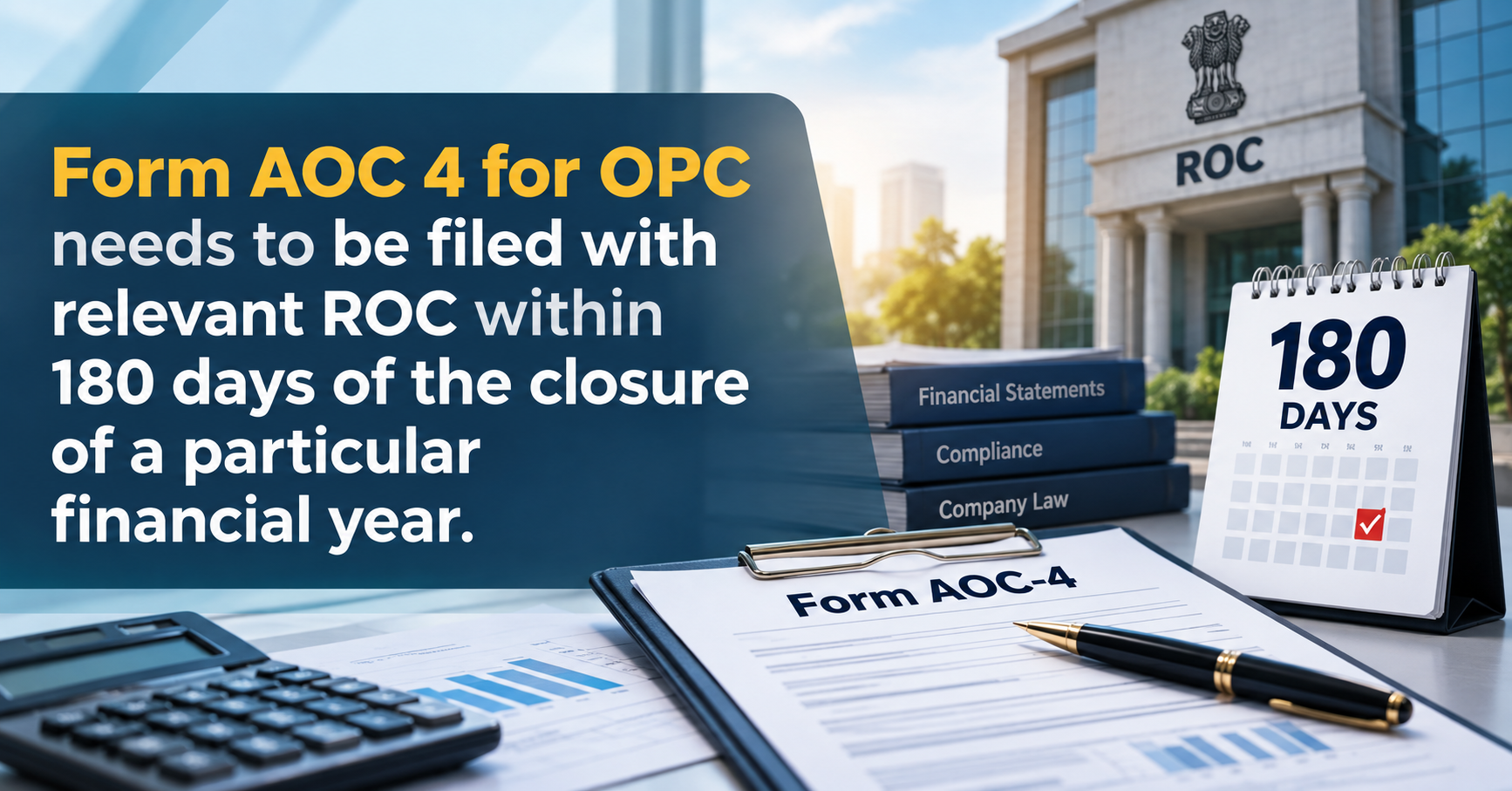 Upcoming Deadline: Form AOC 4 for OPC needs to be filed with relevant ROC within 180 days of the closure of a particular financial year. — Due 27 Sep 2026