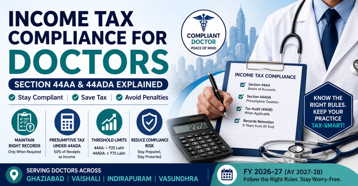 Income Tax Compliance for Doctors – Section 44AA & 44ADA Explained