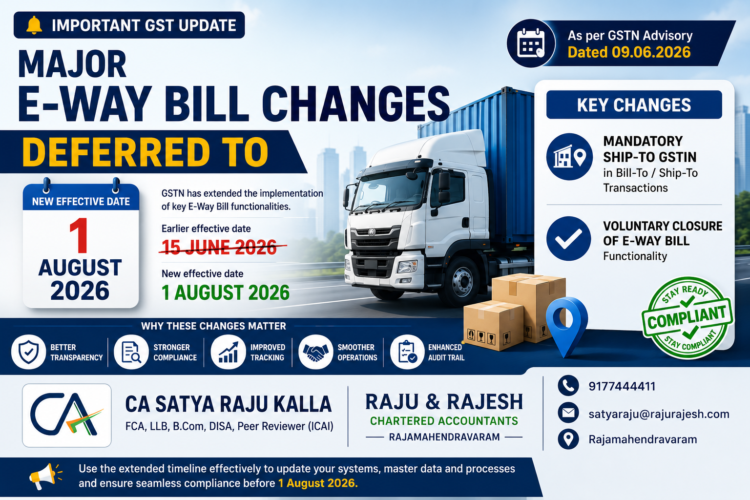 Major E-Way Bill Changes Deferred to 1 August 2026: What Businesses Need to Know