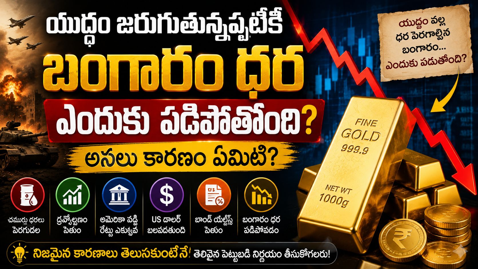 యుద్ధం జరుగుతున్నప్పటికీ బంగారం ధర ఎందుకు పడిపోతోంది? అసలు కారణం ఏమిటి?