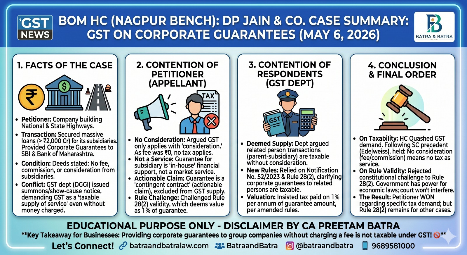📢 बड़ी राहत Alert! GST on Corporate Guarantees 📢