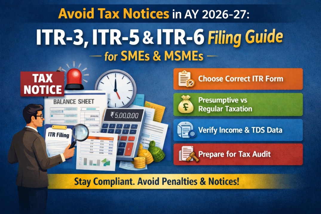 Avoid Tax Notices in AY 2026-27: ITR-3, ITR-5 & ITR-6 Filing Guide for SMEs & MSMEs