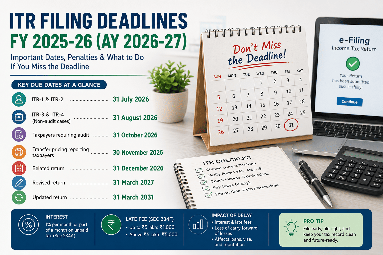 ITR Filing Deadlines for FY 2025-26: Dates, Missed Deadlines, Penalties and What Taxpayers Should Do Next
