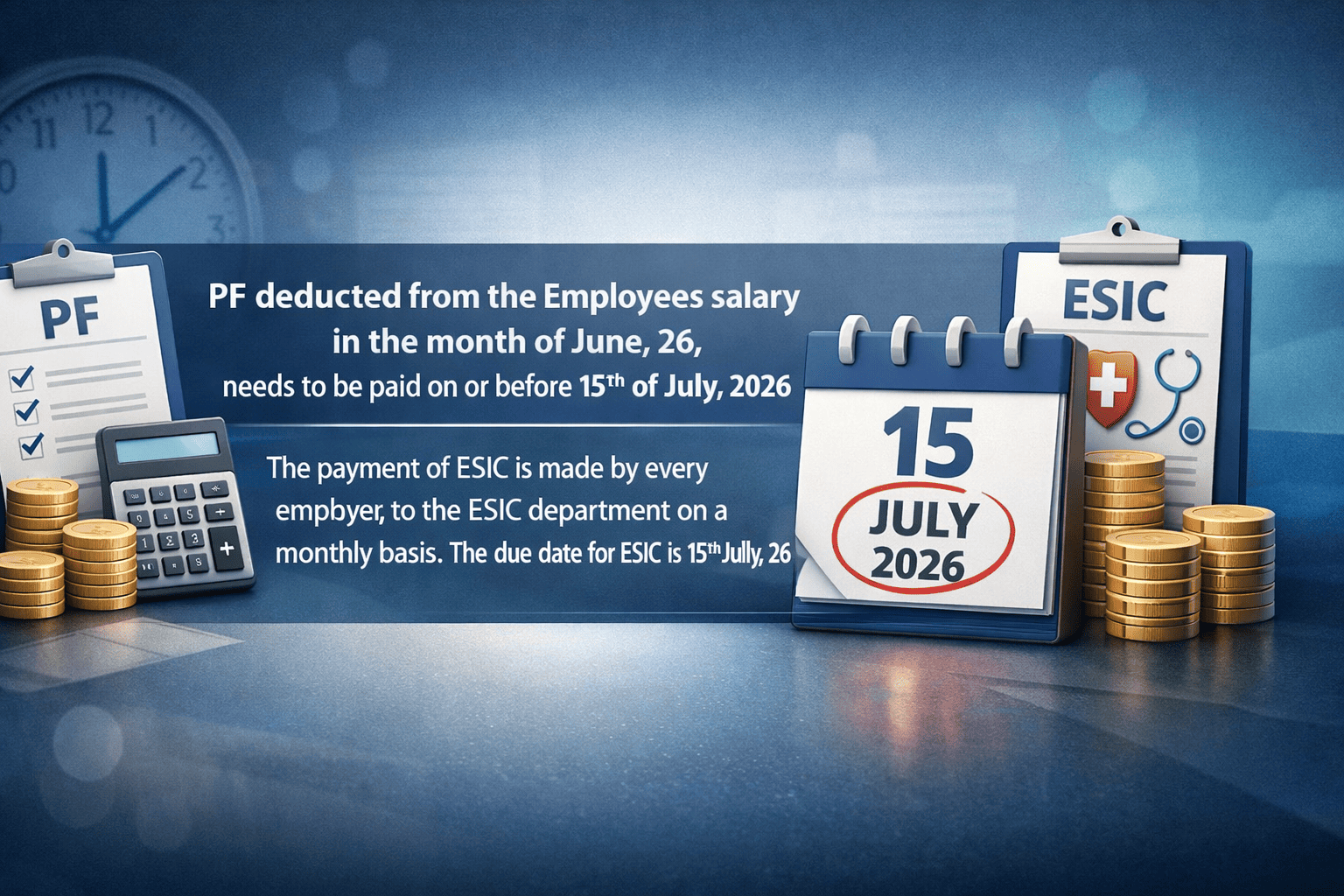 Upcoming Deadline:  The due date for ESIC is 15th July, 26 — Due 15 Jul 2026