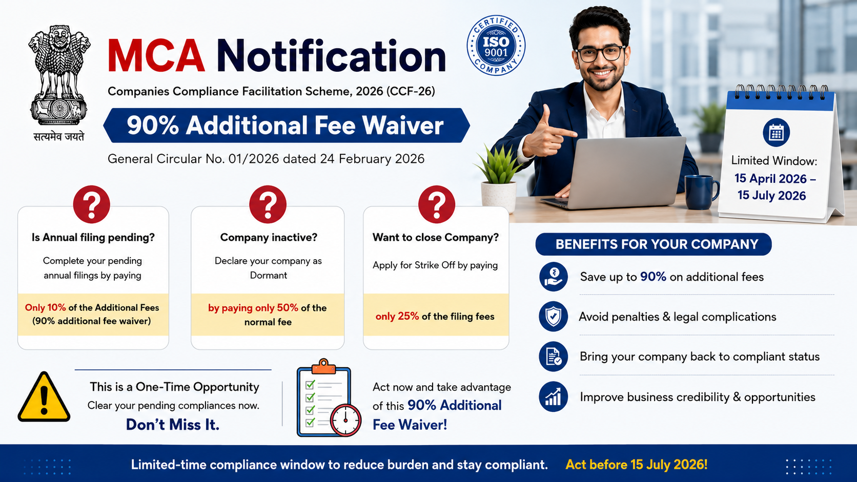 MCA CCF-26 Scheme: 90% Additional Fee Waiver for Pending Company Compliances