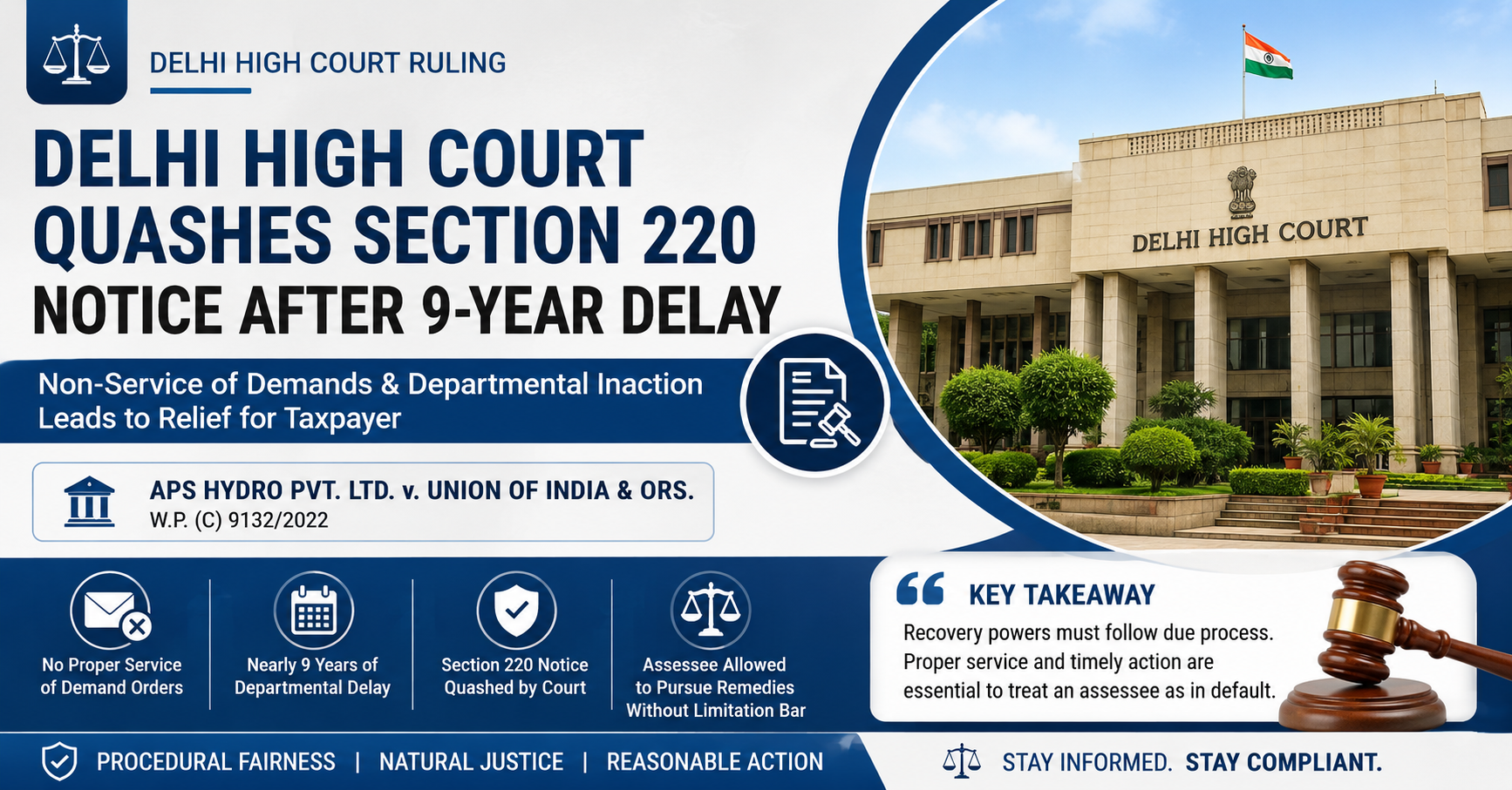 Delhi High Court Quashes Section 220 Notice for Non-Service of Demands and Nine-Year Delay: Lessons from APS Hydro Pvt. Ltd. v. Union of India