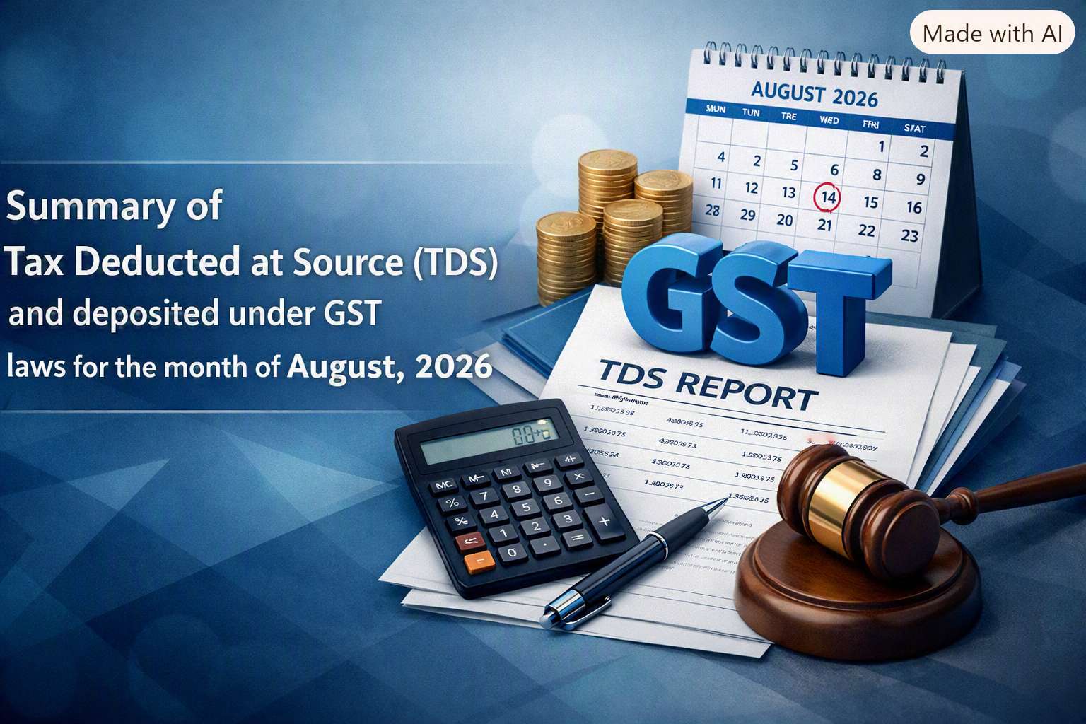 Upcoming Deadline: Summary of Tax Deducted at Source (TDS) and deposited under GST 
laws for the month of August, 2026 — Due 10 Sep 2026