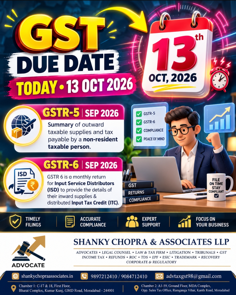 GST Due Date 13 October 2026: GSTR-5 and GSTR-6 Filing for September 2026